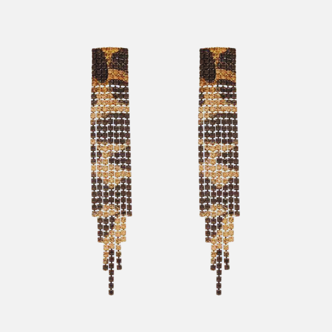 Boucles d’oreilles fantaisie franges strass motif léopard