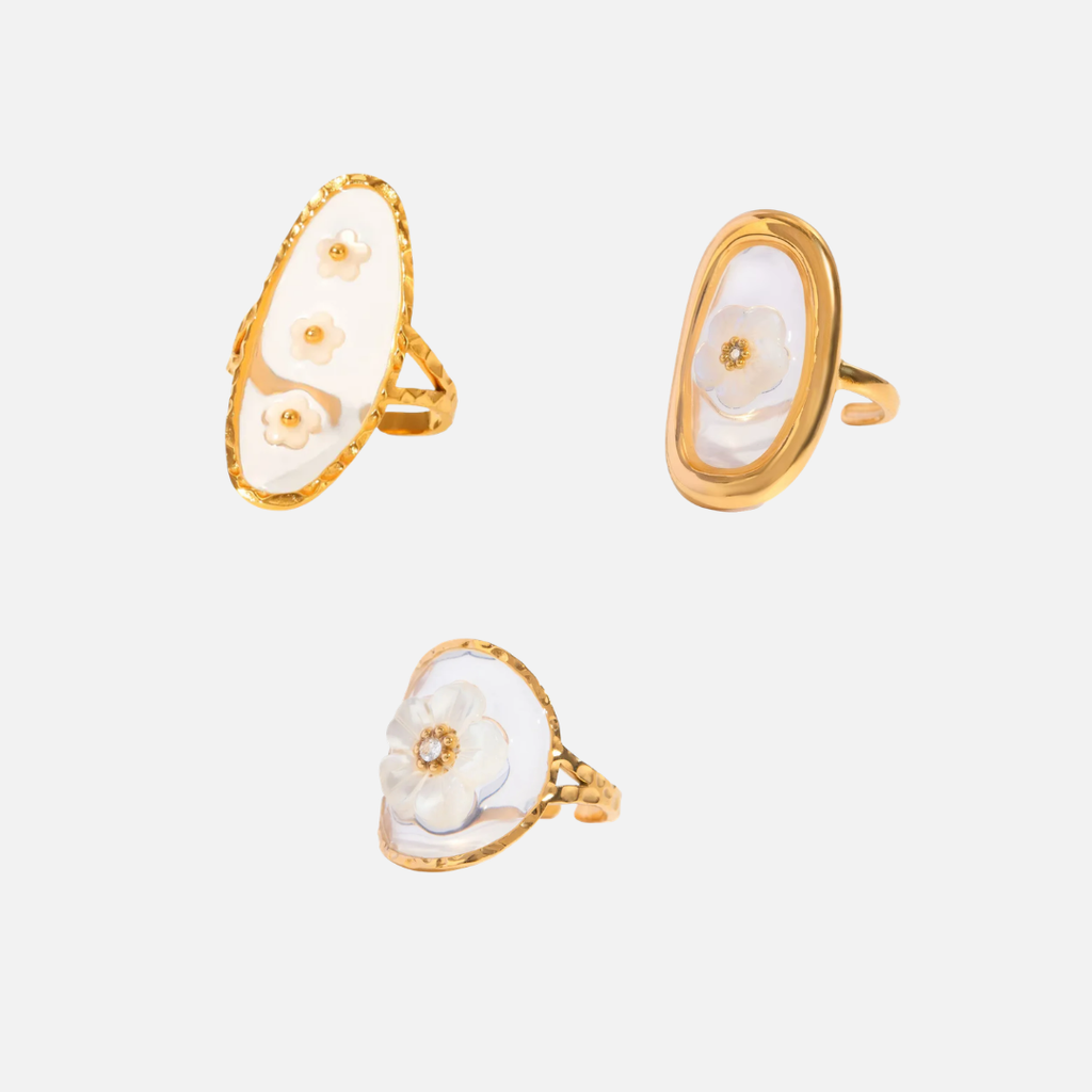 Bague nacrée fleur acier inoxydable