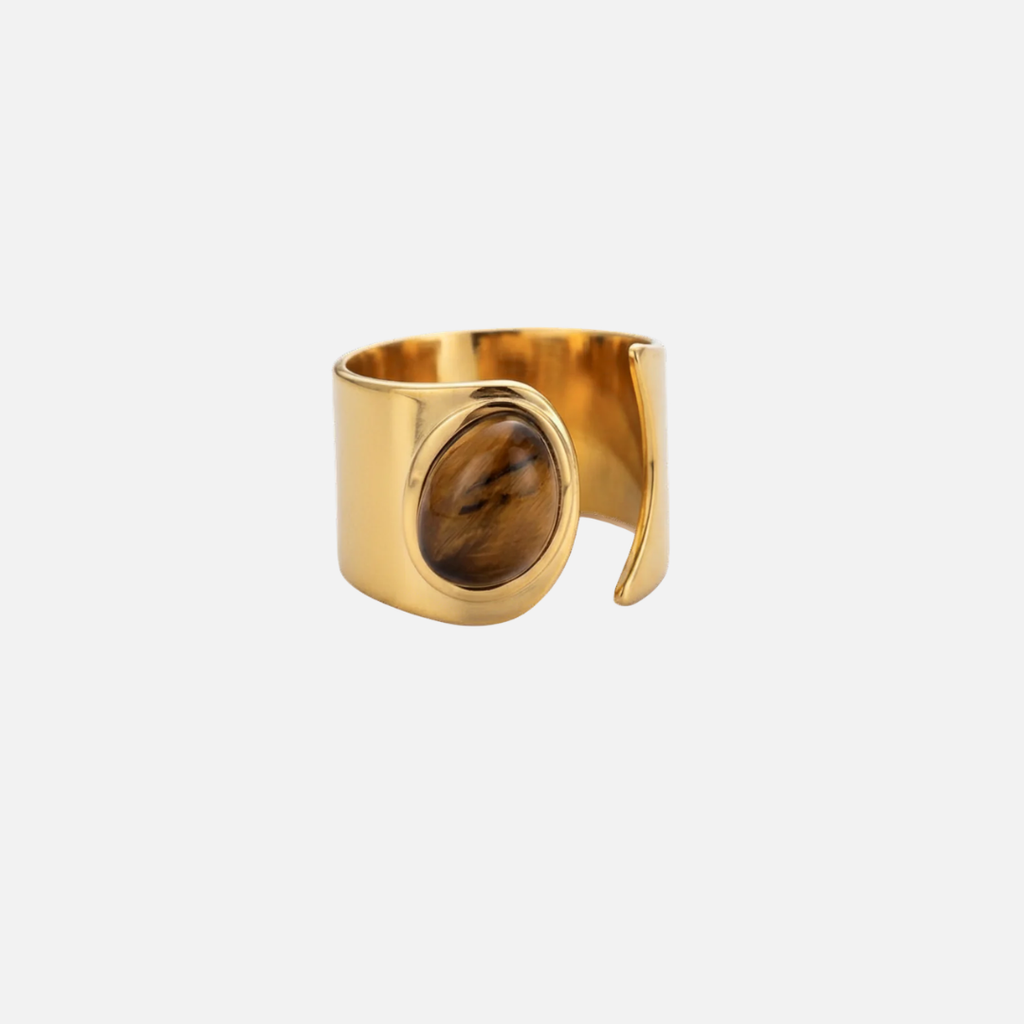 Bague large œil du tigre en acier inoxydable