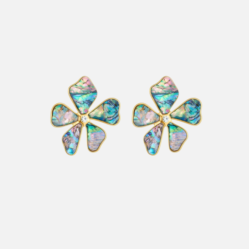 Boucles d’oreilles fleur en acier inoxydable et nacre multicolore