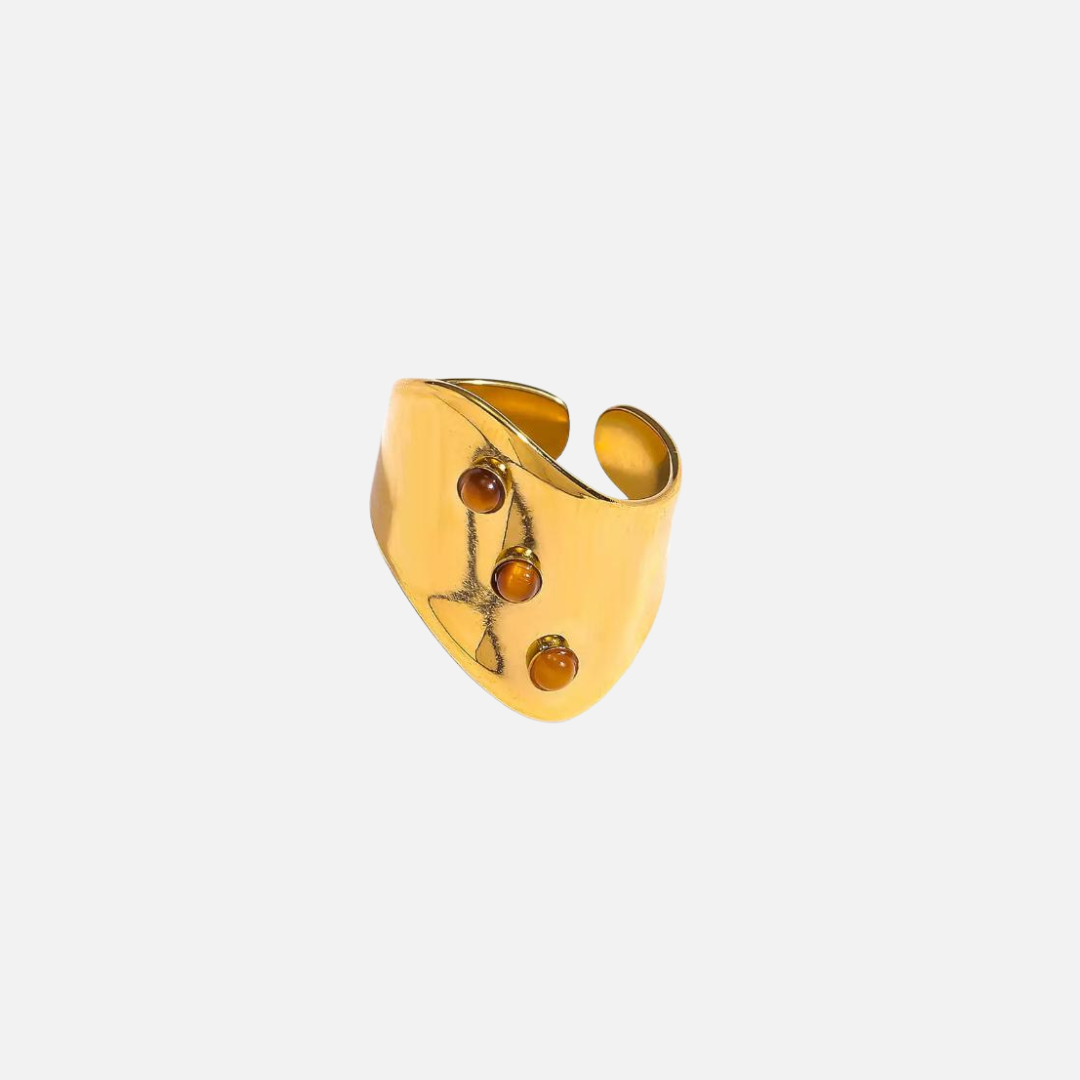 Bague large en acier inoxydable avec pierres