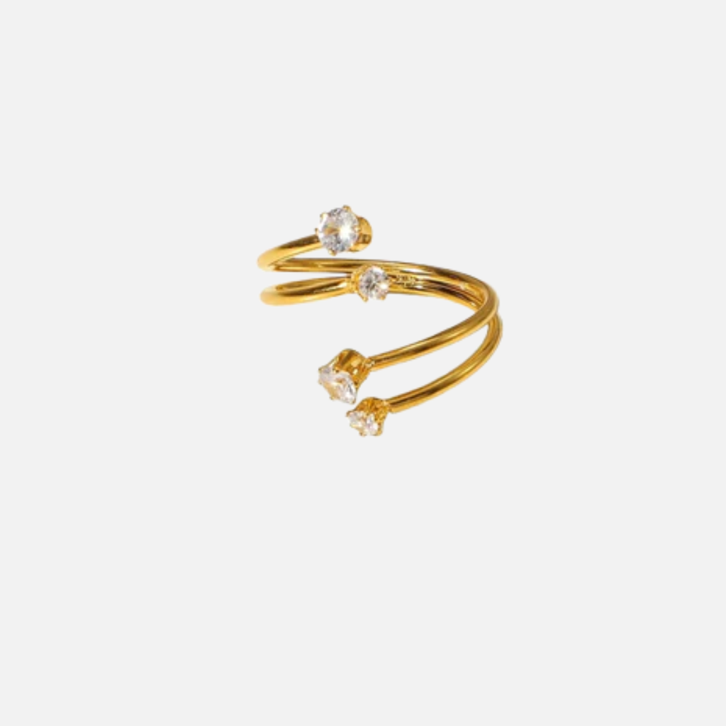 Bague spirale en acier inoxydable avec multi pierres brillantes