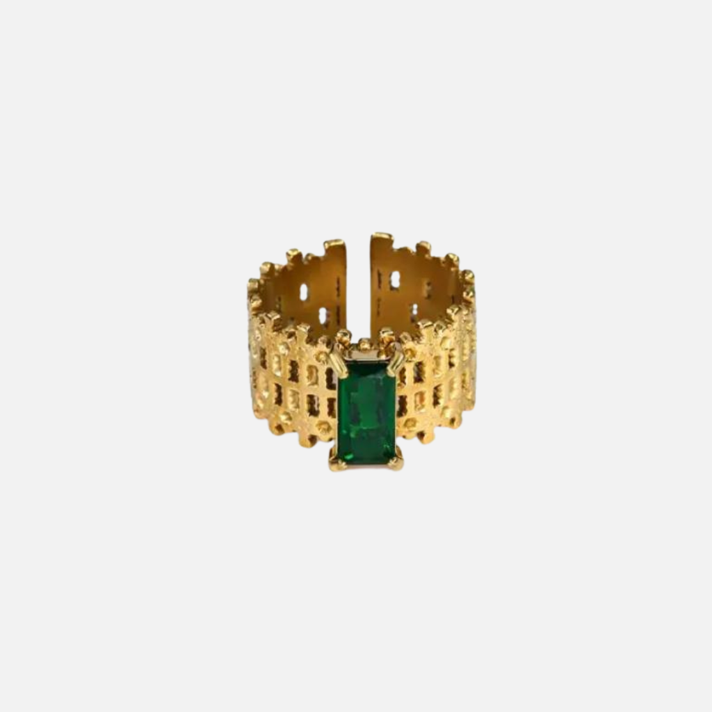 Bague pierre verte en acier inoxydable