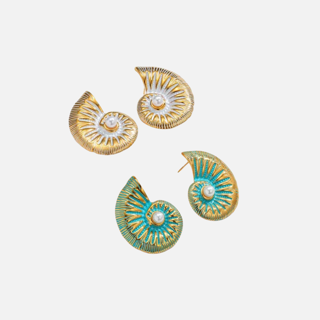 Boucles d’oreilles coquillage spirale avec perle