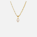 Collier doré en acier inoxydable à pendentif goutte et pierre transparente