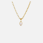 Collier doré en acier inoxydable à pendentif goutte et pierre transparente
