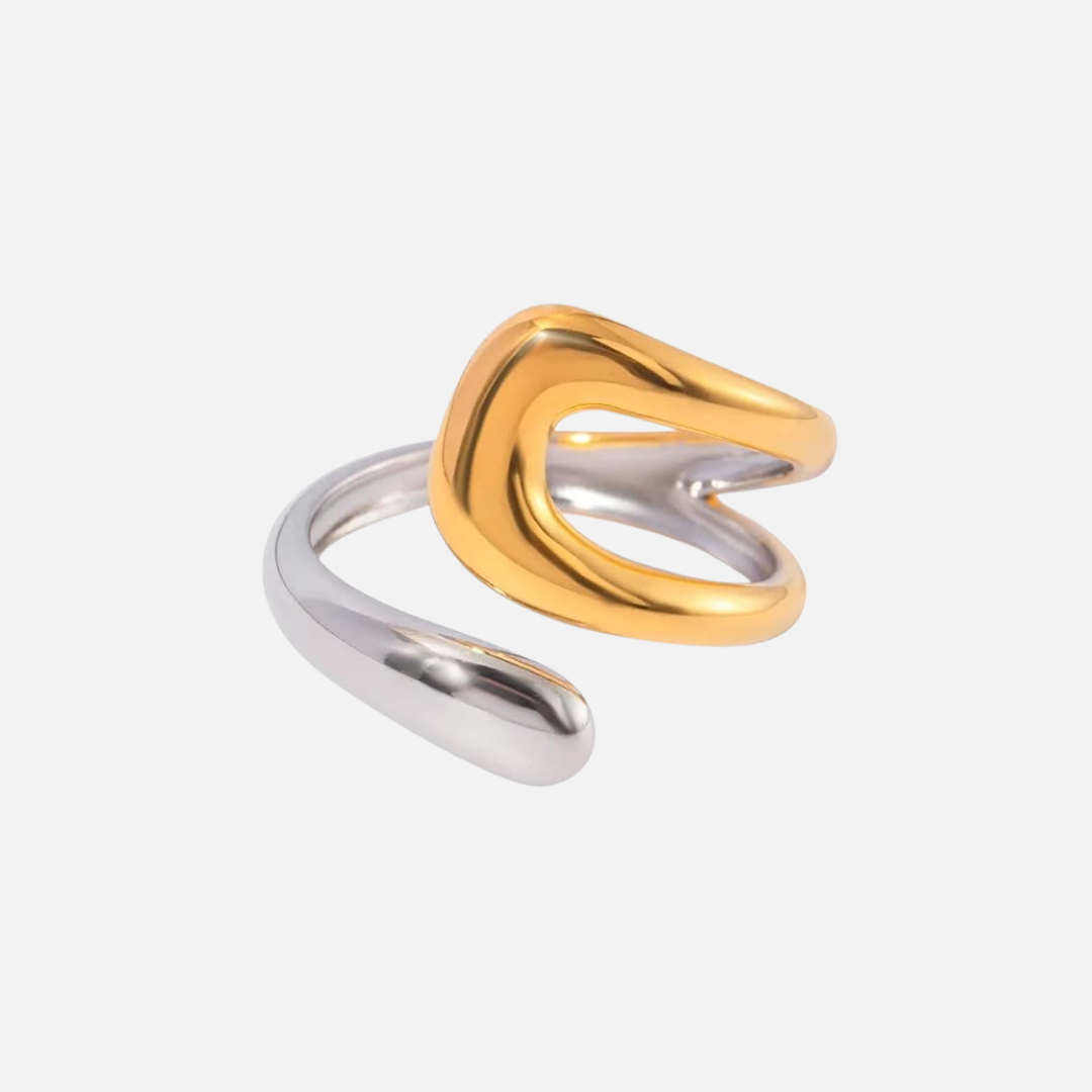 Bague ouverte bicolore en acier inoxydable