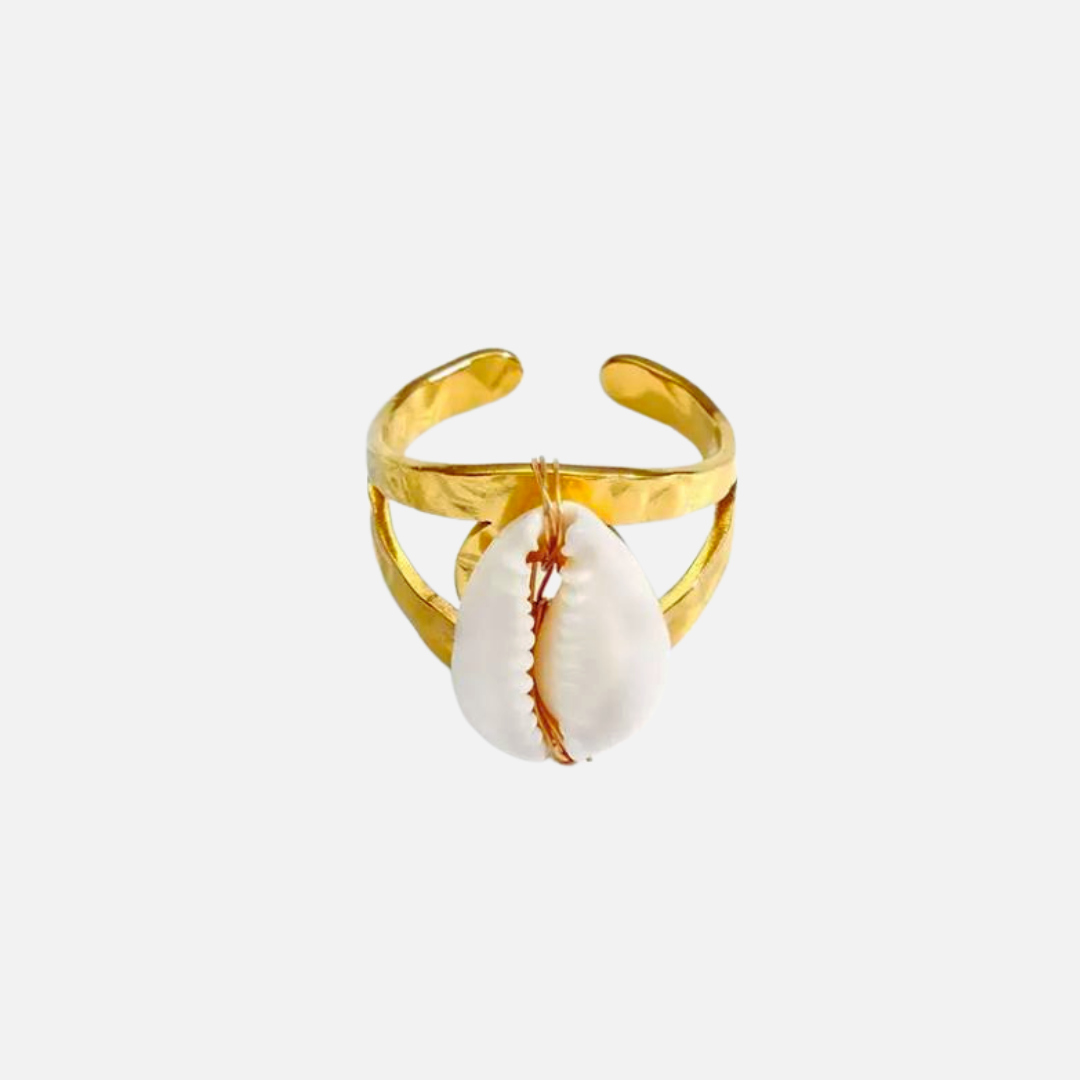 Bague coquillage cauri en acier inoxydable