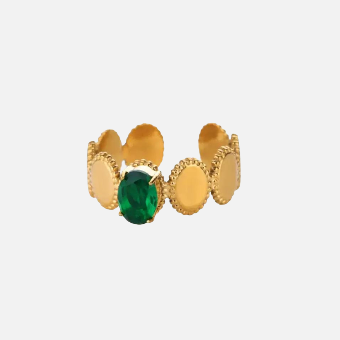 Bague en acier inoxydable avec pierre verte ovale