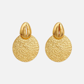 Boucles d’oreilles cauris et disque martelé en acier inoxydable