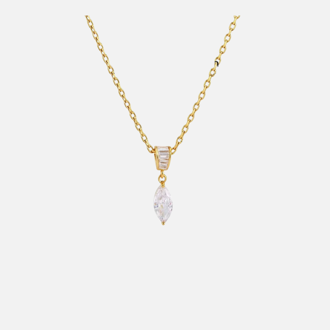 Collier doré en acier inoxydable avec pendentif marquise scintillant