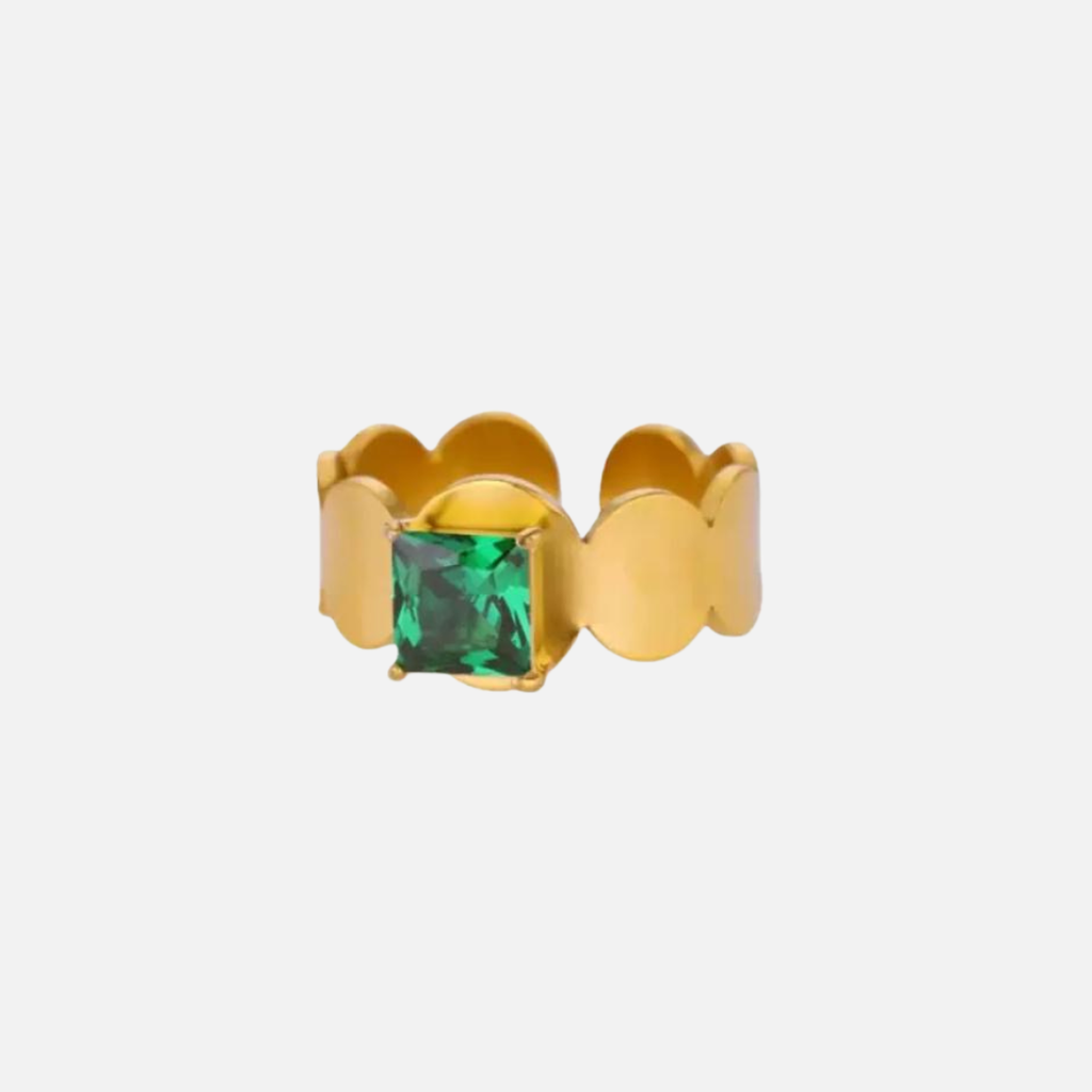 Bague en acier inoxydable avec pierre verte carrée