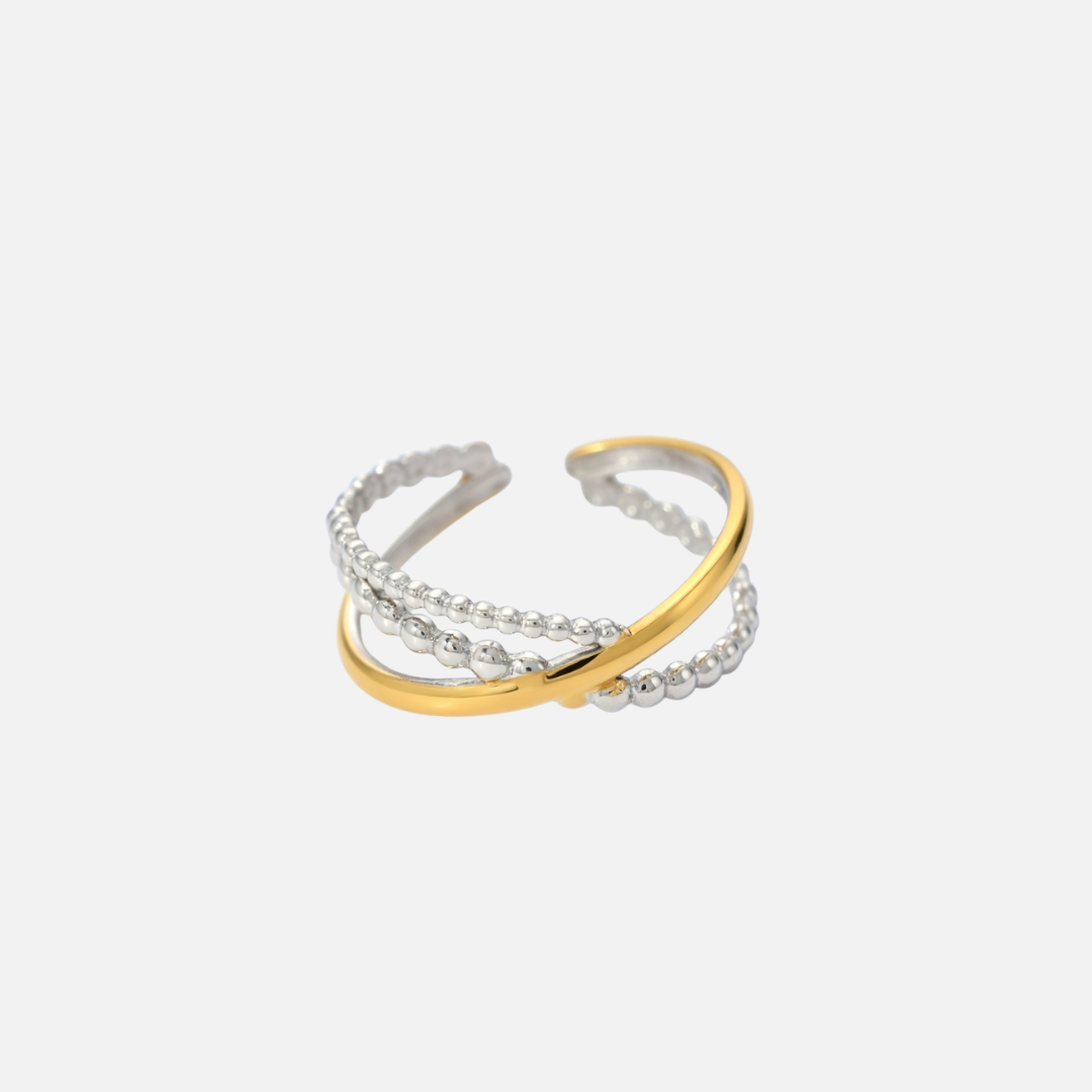 Bague bicolore multi-anneaux en acier inoxydable