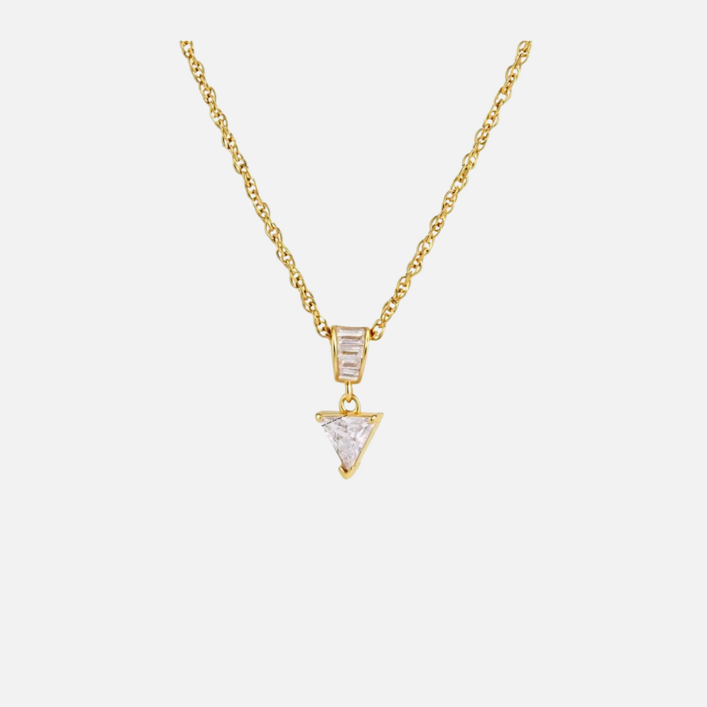 Collier triangle doré en acier inoxydable avec pierre transparente