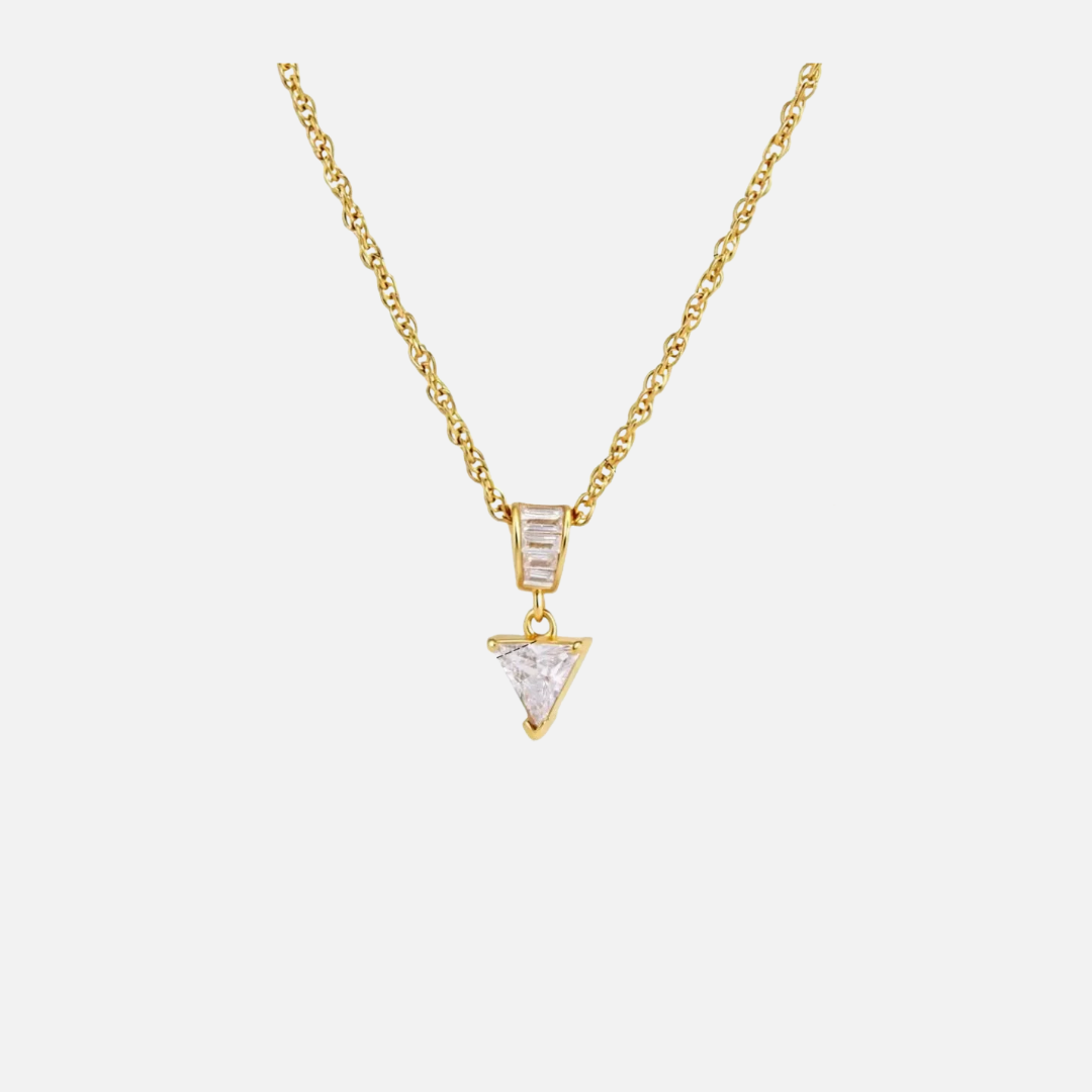 Collier triangle doré en acier inoxydable avec pierre transparente