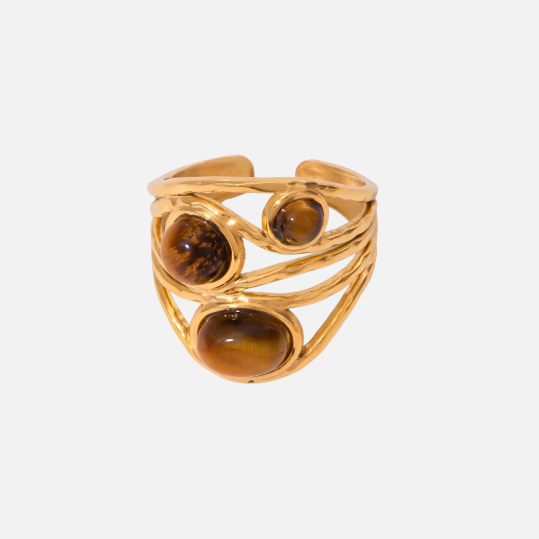 Bague en acier inoxydable avec pierres œil de tigre