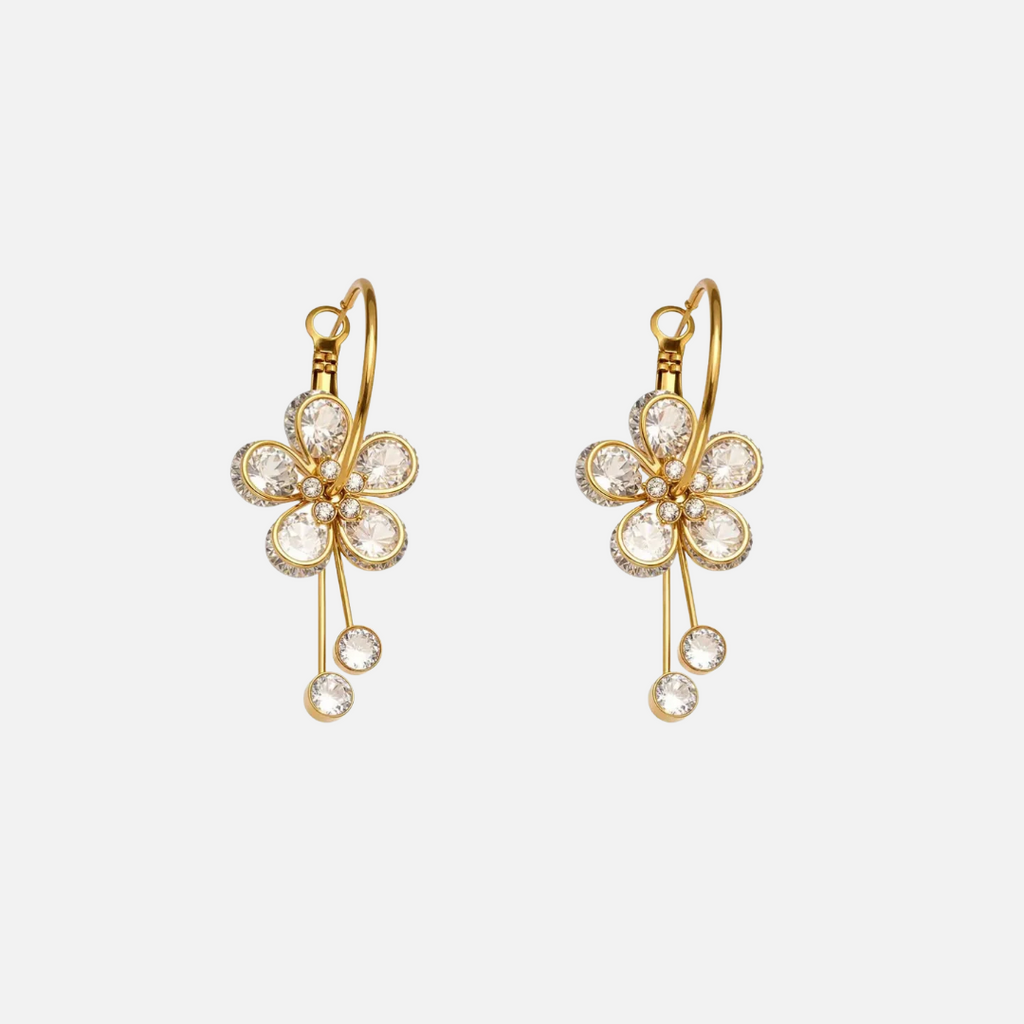 Boucles d'oreilles fleur dorée en acier inoxydable – Zircons brillants