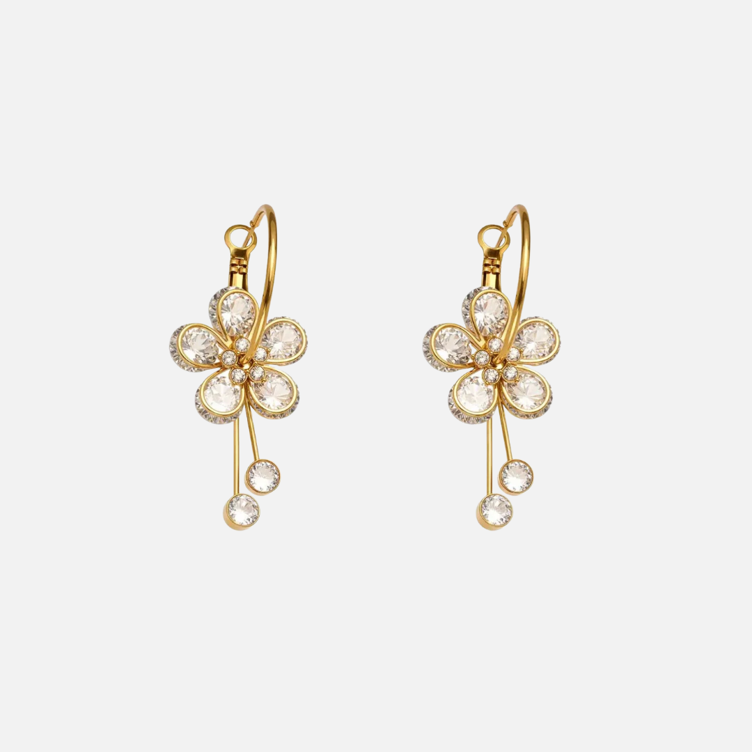 Boucles d'oreilles fleur dorée en acier inoxydable – Zircons brillants