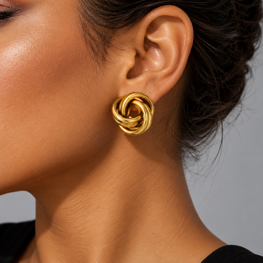 Boucles d'oreilles nœud torsadé doré – acier inoxydable