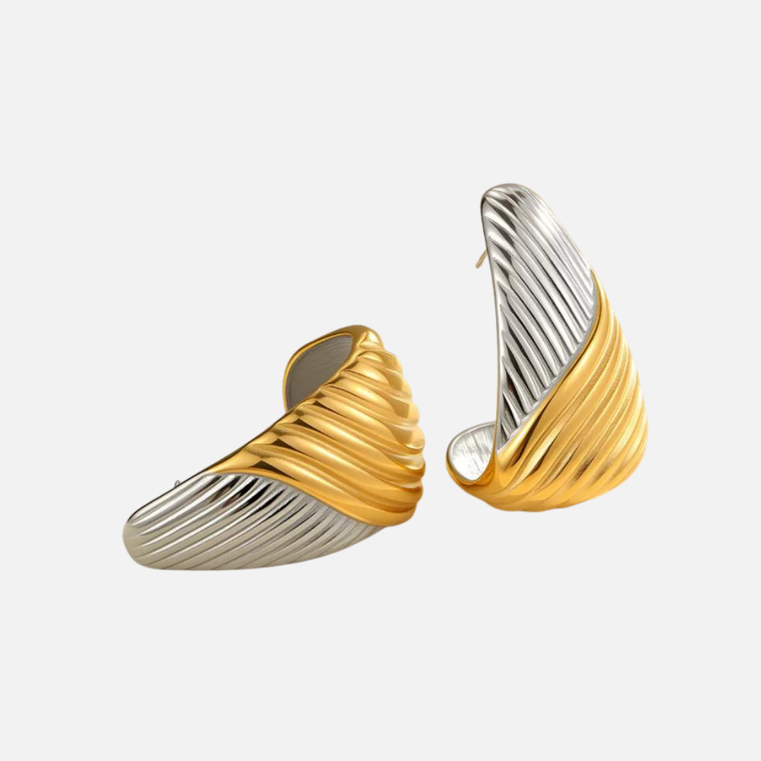 Boucles d’oreilles sculpturales bicolores en acier inoxydable