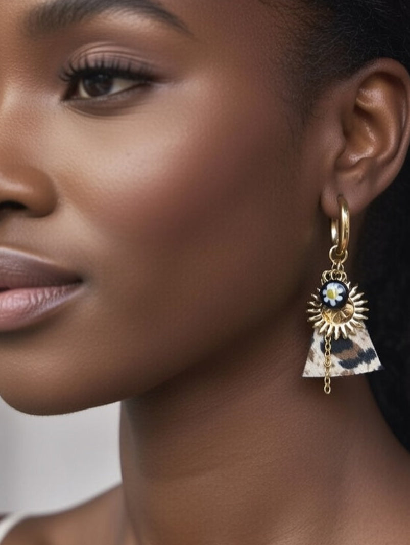 Boucles d’oreilles léopard soleil en acier inoxydable