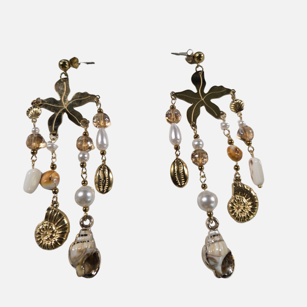 Boucles d’oreilles coquillages et perles pendantes en acier inoxydable