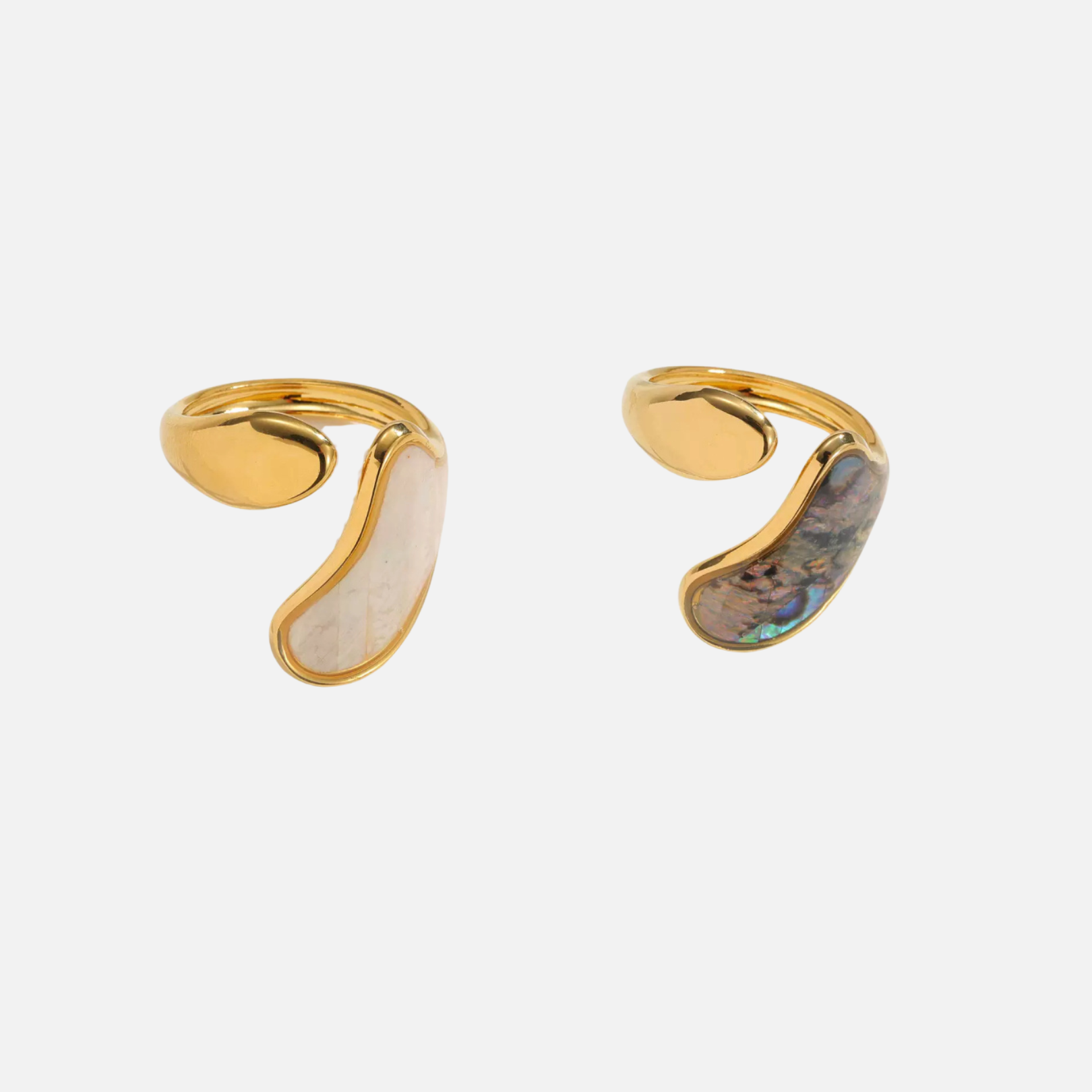 Bague ouverte pierre nacrée effet opale en acier inoxydable