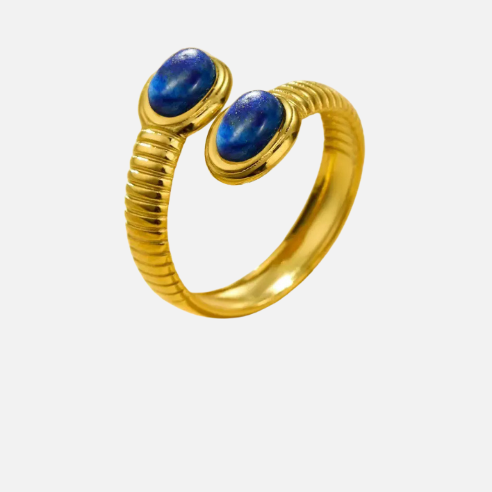 Bague ouverte pierre bleue en acier inoxydable