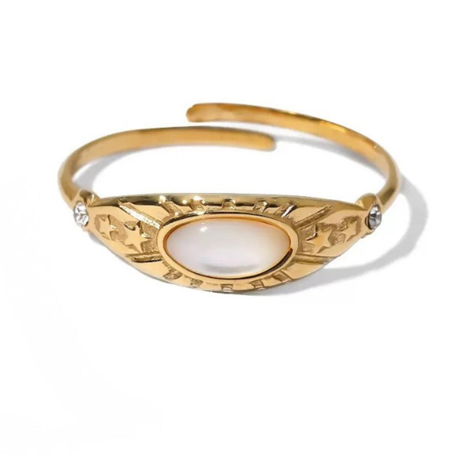 Bague fine pierre blanche en acier inoxydable