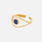 Bague ouverte en acier inoxydable avec pierre bleue