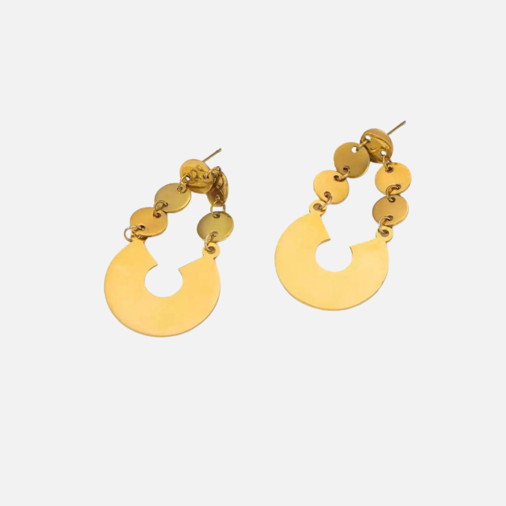 Boucles d’oreilles pendantes disques dorés en acier inoxydable