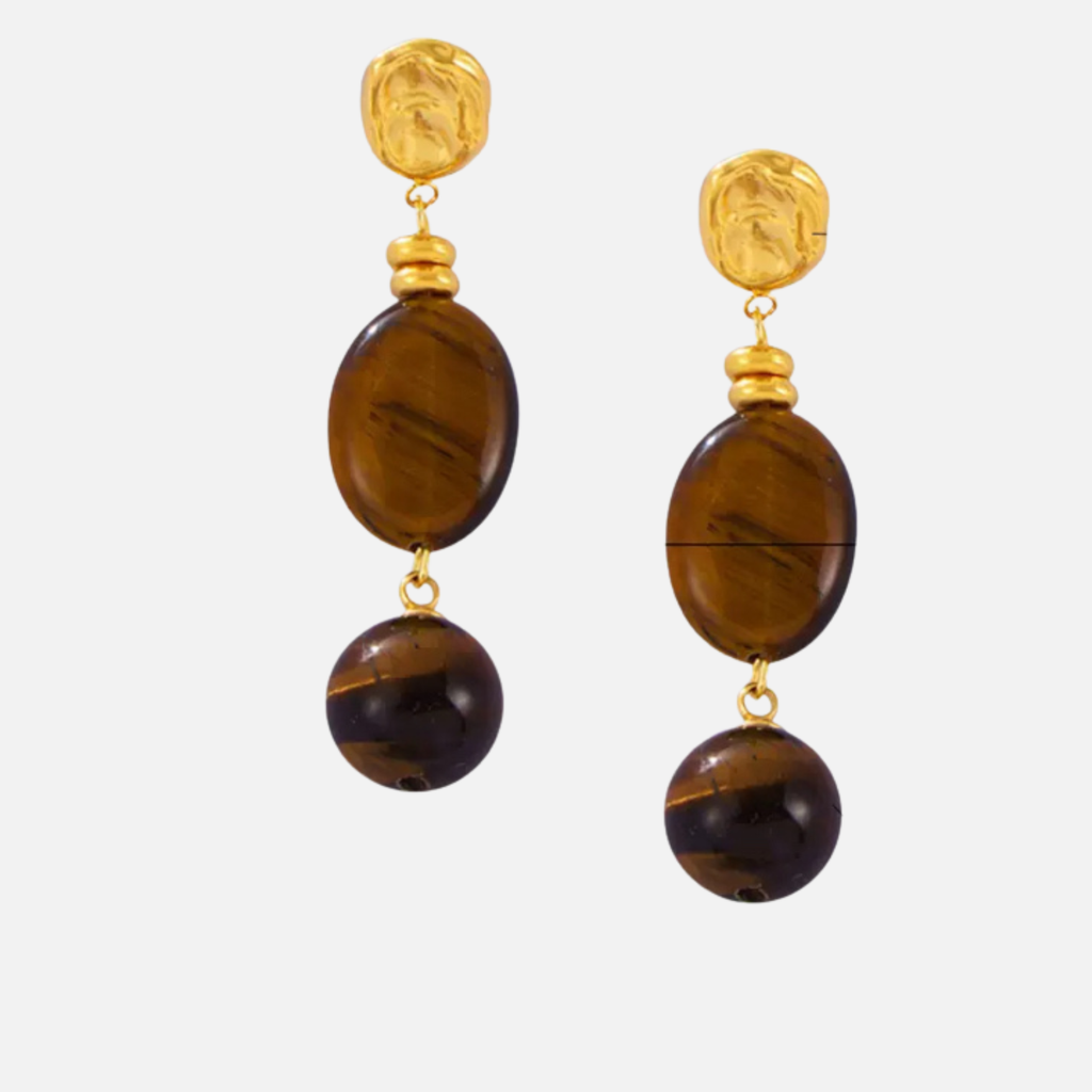 Boucles d’oreilles pendantes œil de tigre en acier inoxydable