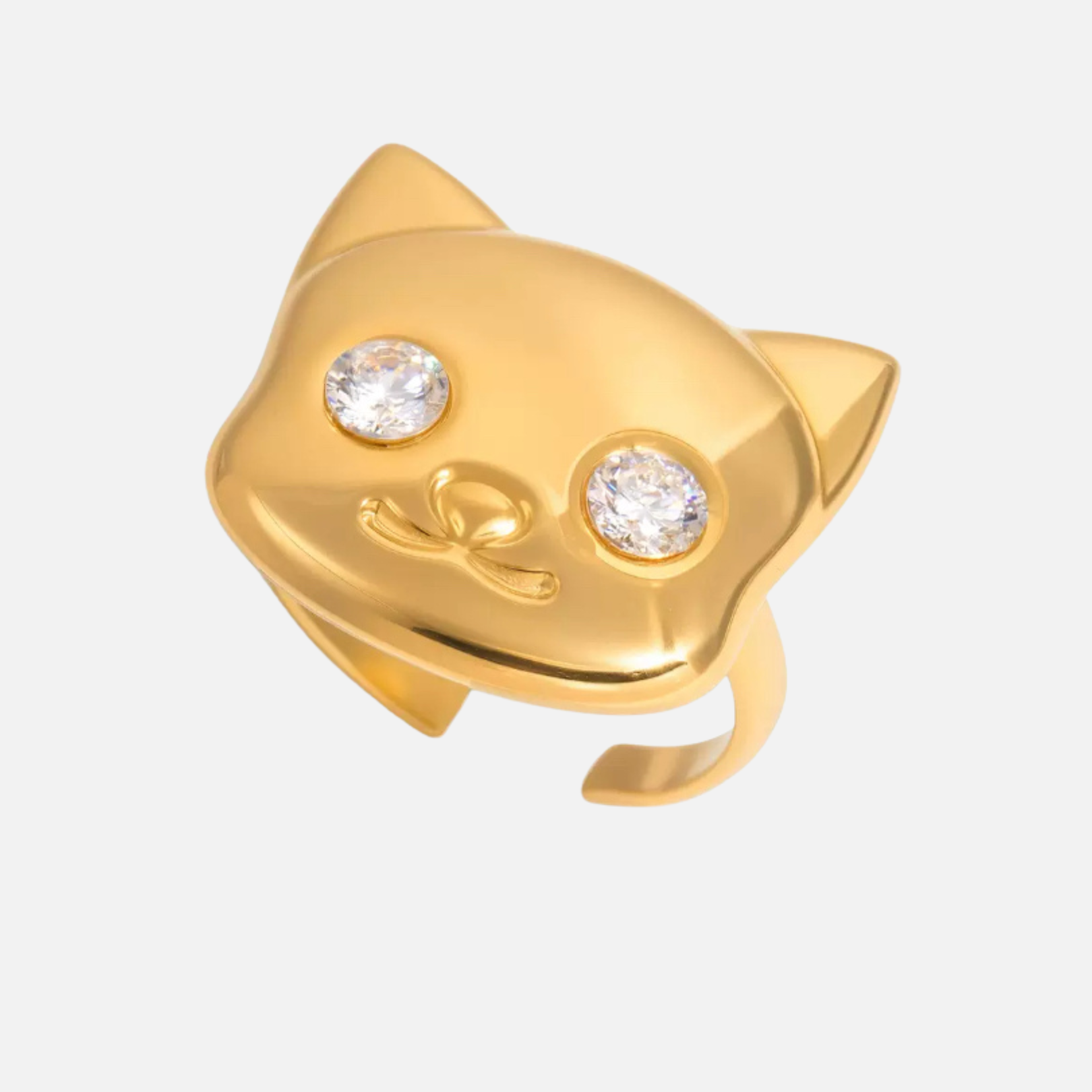 Bague tête de chat en acier inoxydable