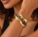 Bracelet manchette léopard en acier inoxydable – jonc ouvert avec tissu imprimé animal