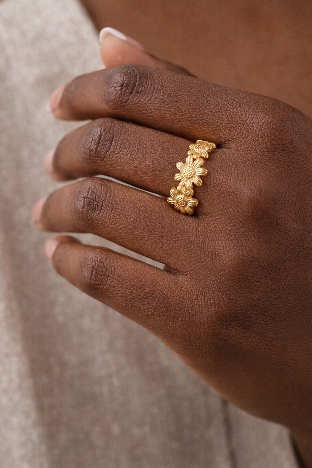 Bague fleurs marguerites en acier inoxydable