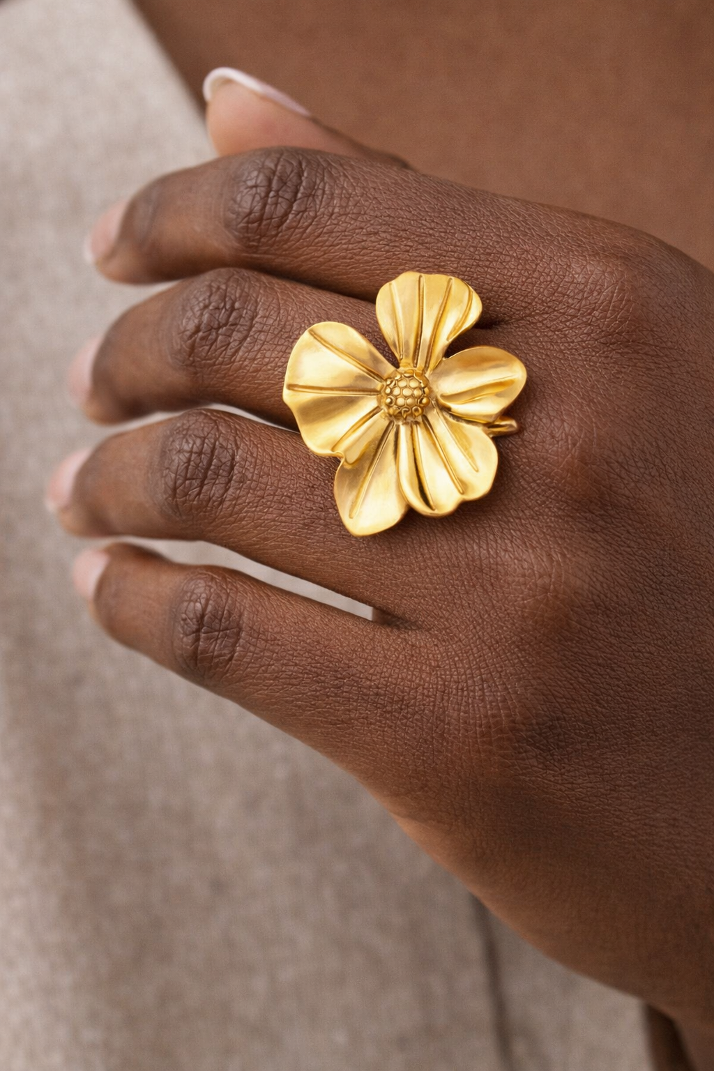 Bague fleur en acier inoxydable