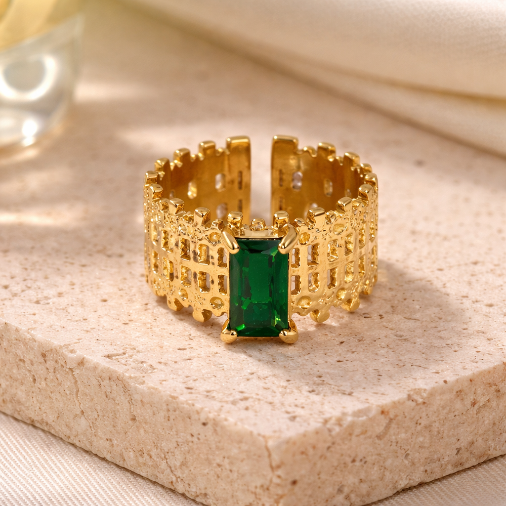 Bague pierre verte en acier inoxydable