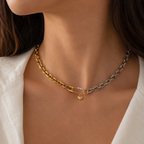 Collier chaîne bicolore en acier inoxydable – Doré et argenté