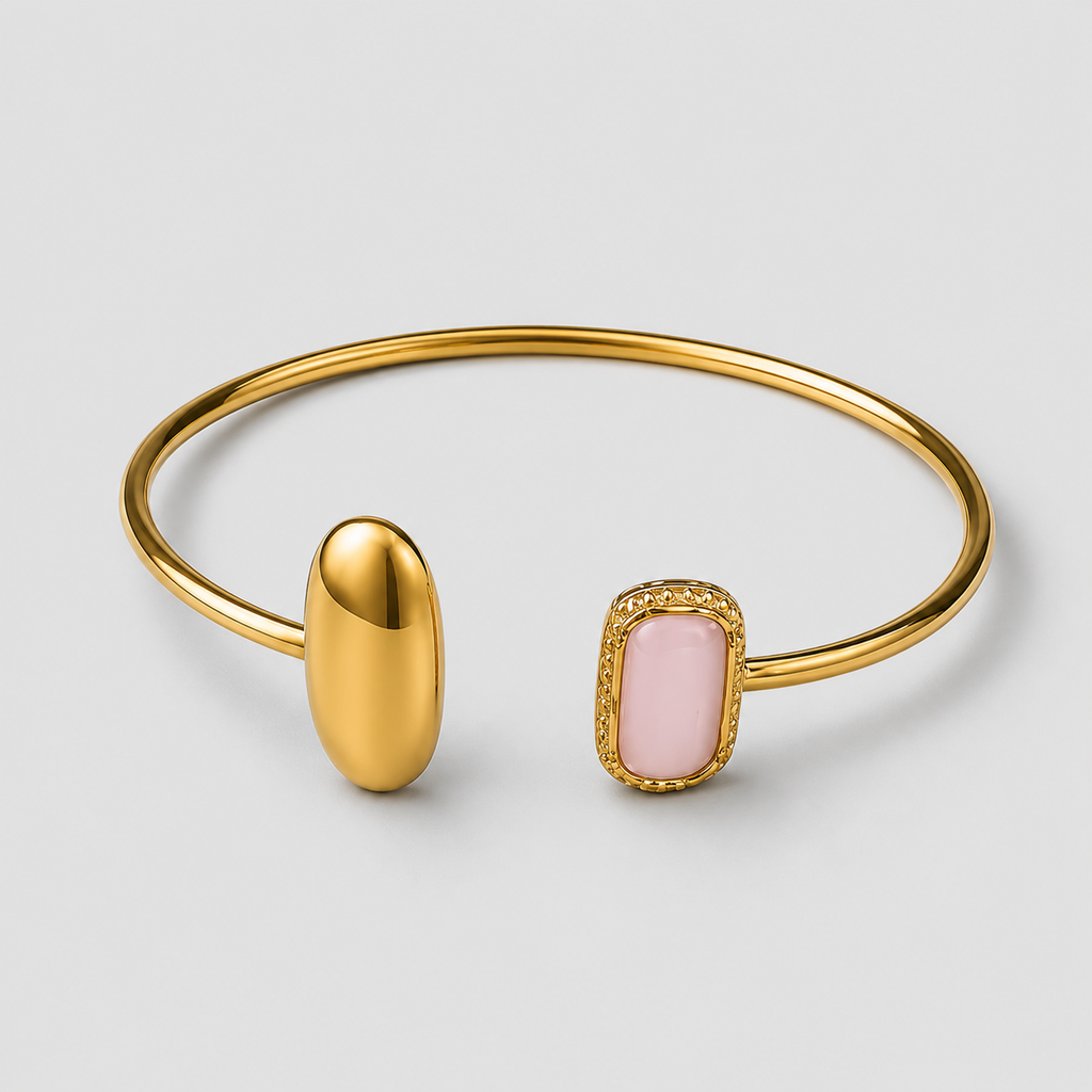 Bracelet en acier inoxydable doré et pierre rose