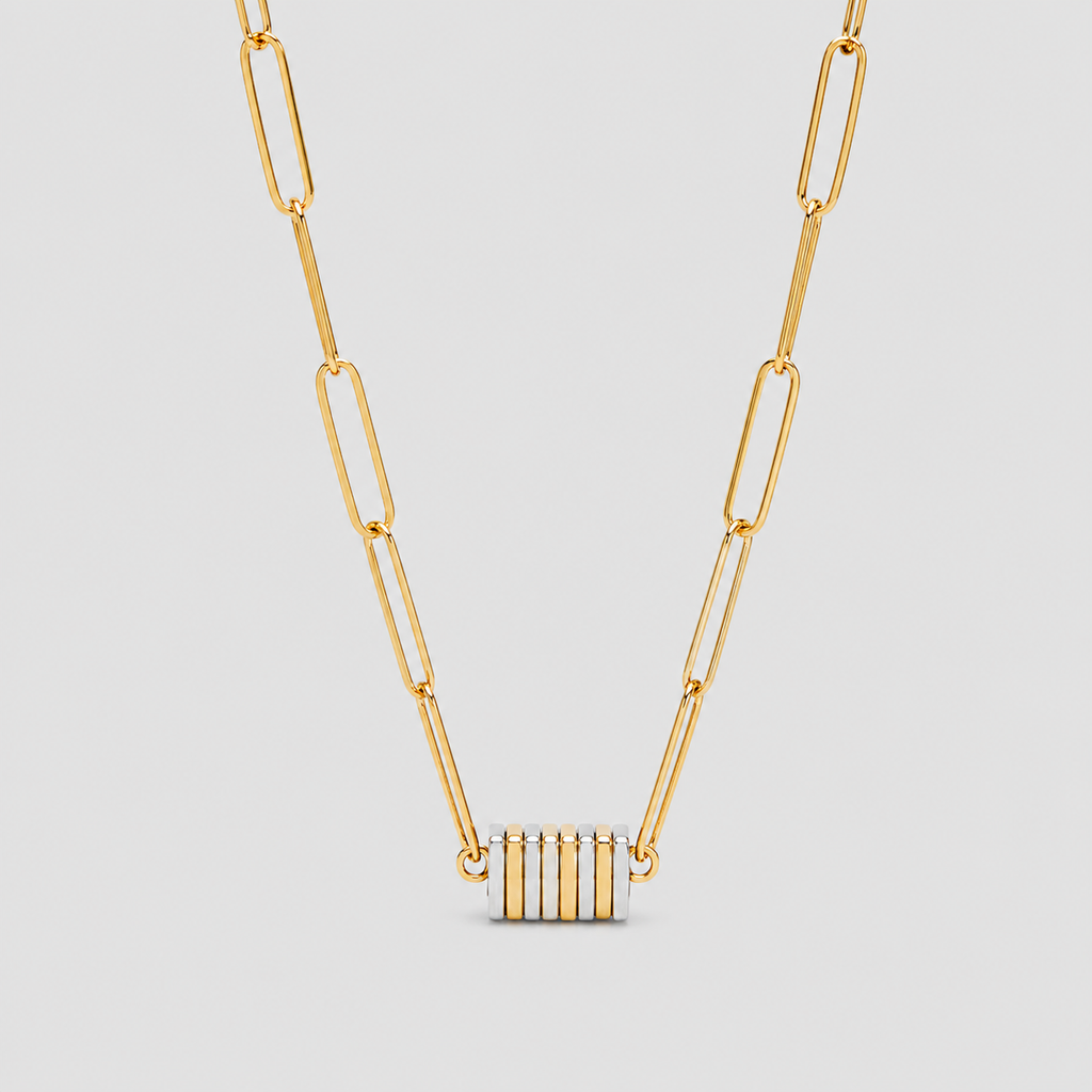 Collier chaîne maillons bicolores en acier inoxydable