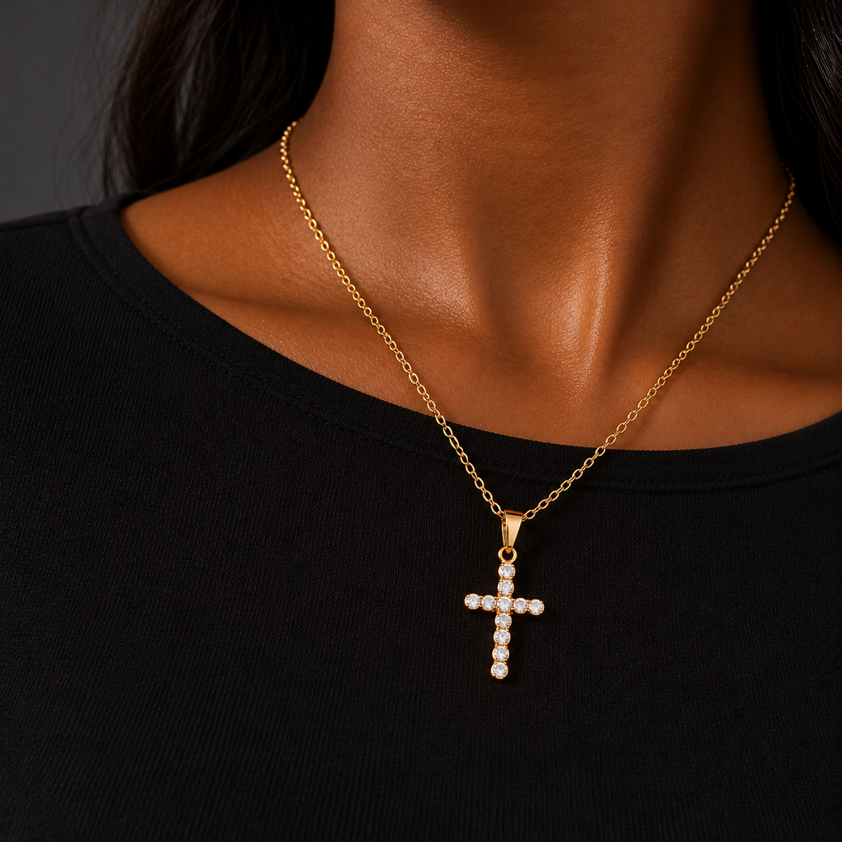 Collier croix – acier inoxydable doré