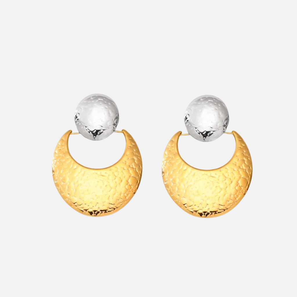 Boucles d’oreilles demi-lune martelées en acier inoxydable