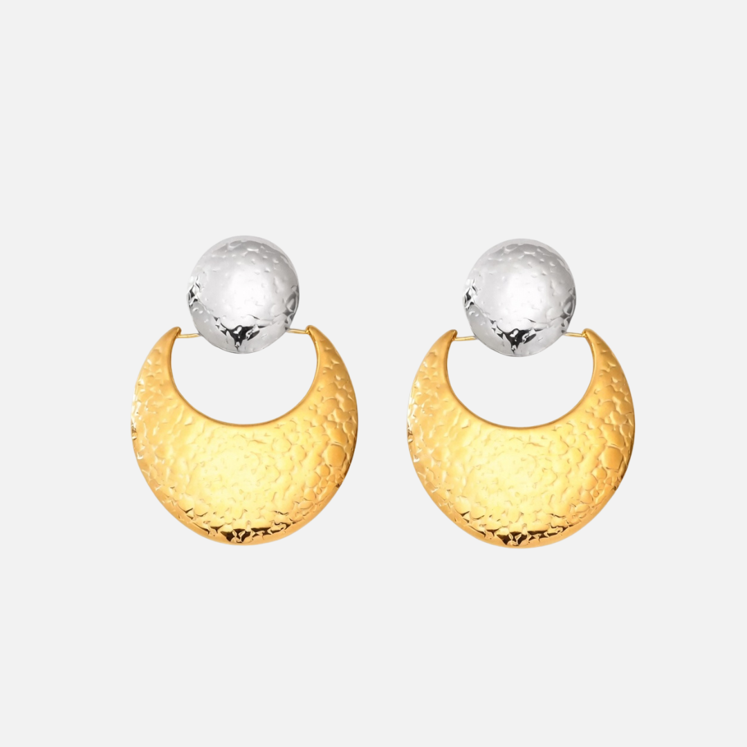Boucles d’oreilles demi-lune martelées en acier inoxydable