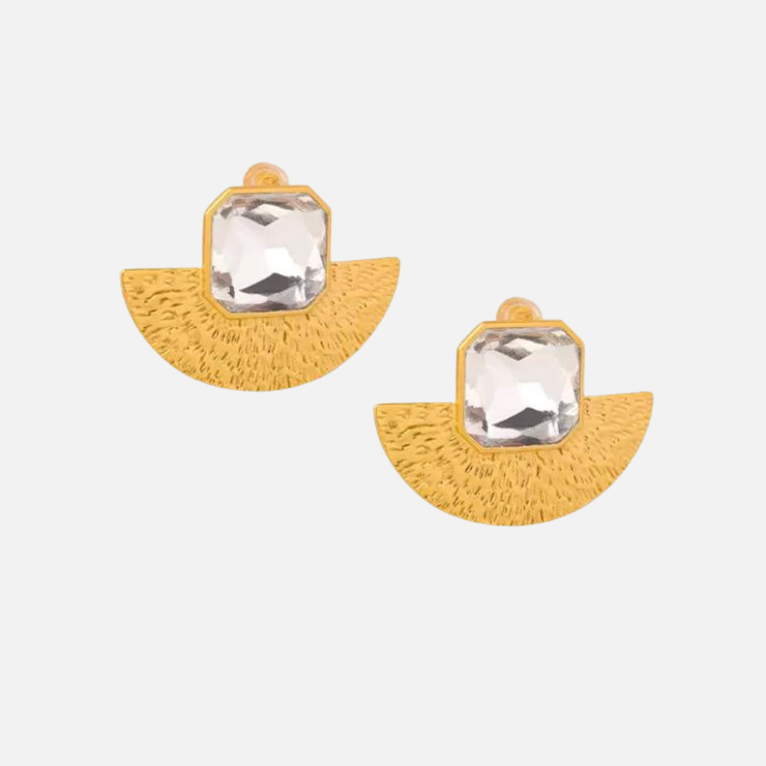 Boucles d’oreilles demi-lune martelées en acier inoxydable avec pierre facettée