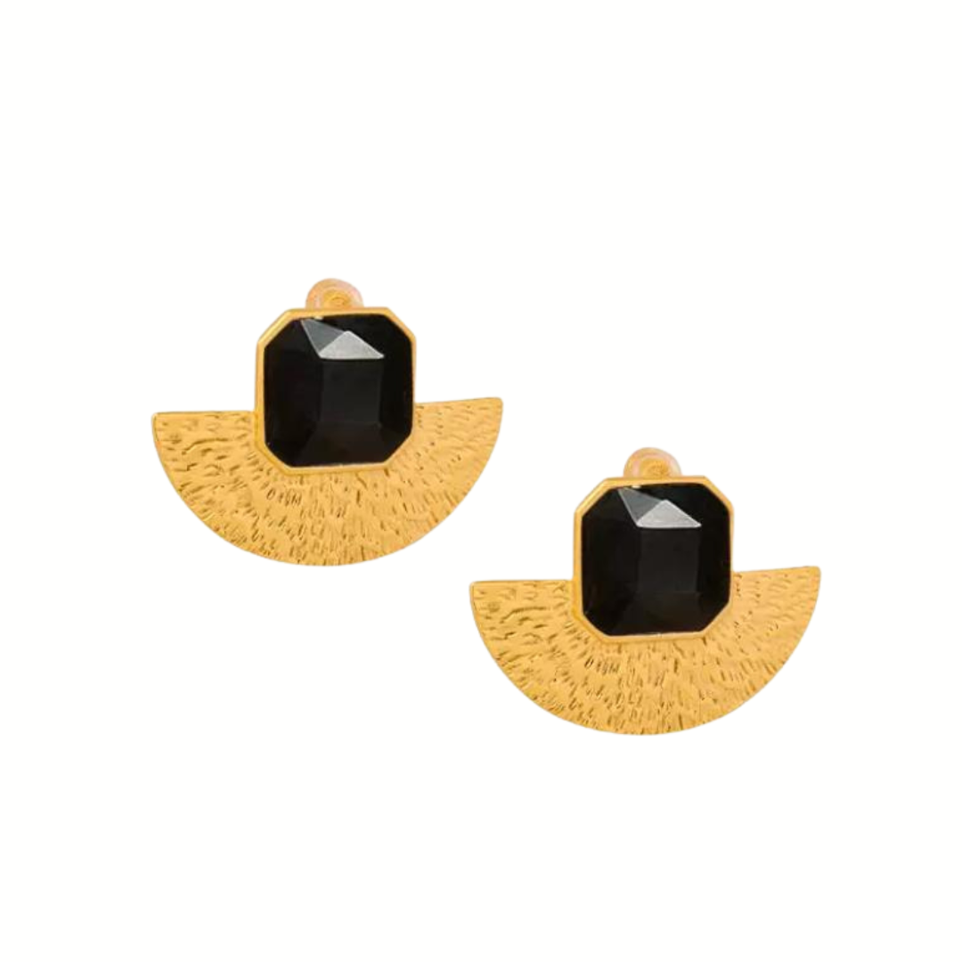 Boucles d’oreilles demi-lune martelées en acier inoxydable avec pierre facettée