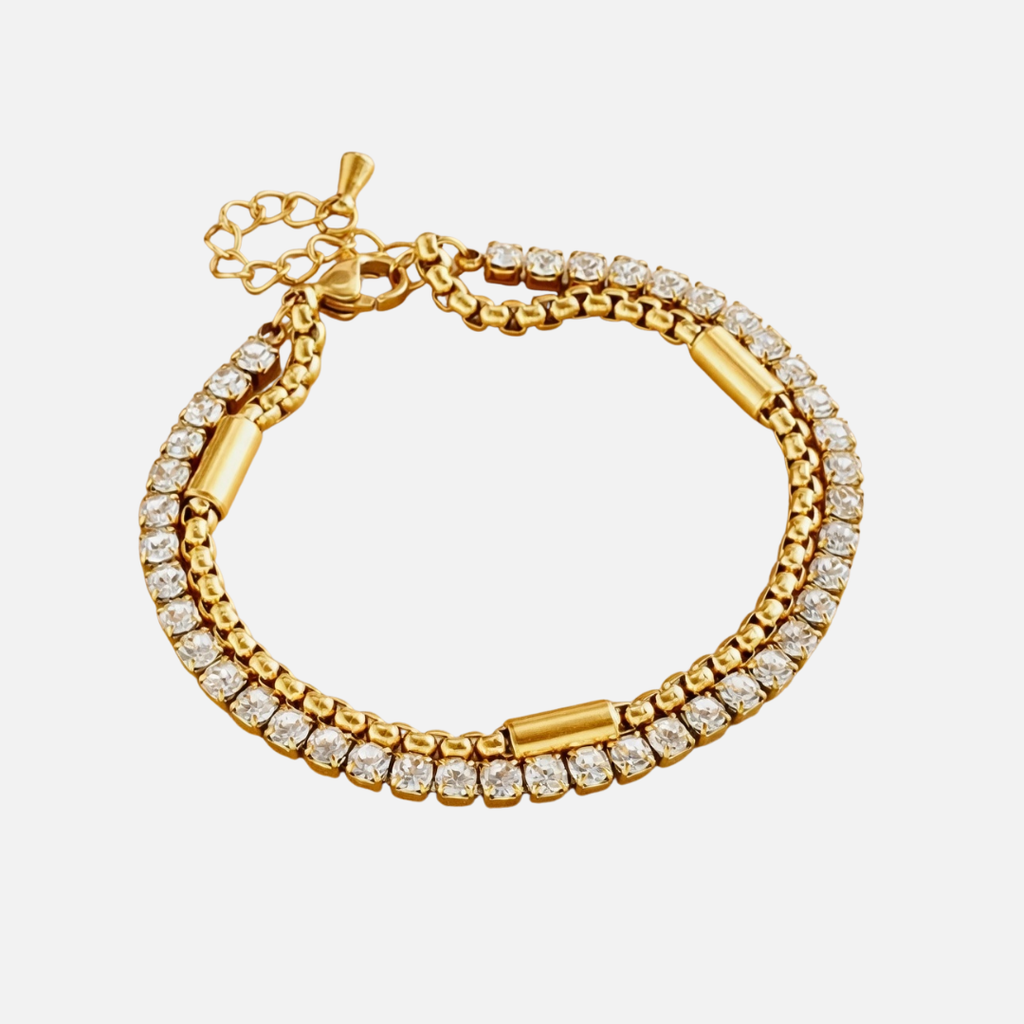 Bracelet double rang strass en acier inoxydable