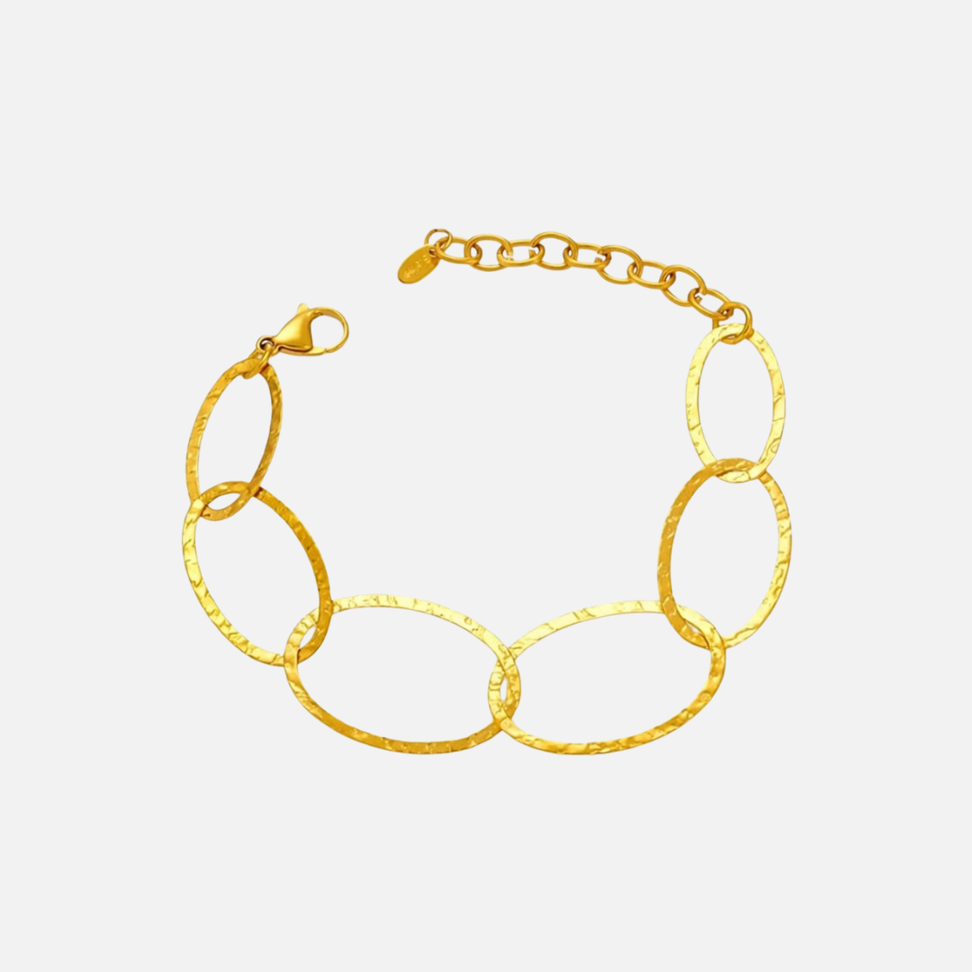 Parure collier sautoir et bracelet maillons martelés en acier inoxydable