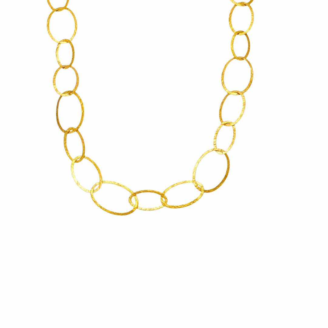 Parure collier sautoir et bracelet maillons martelés en acier inoxydable