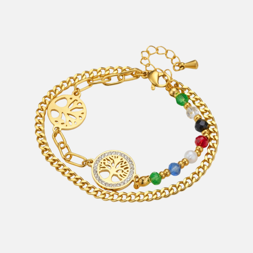 Bracelet arbre de vie en acier inoxydable avec perles multicolores