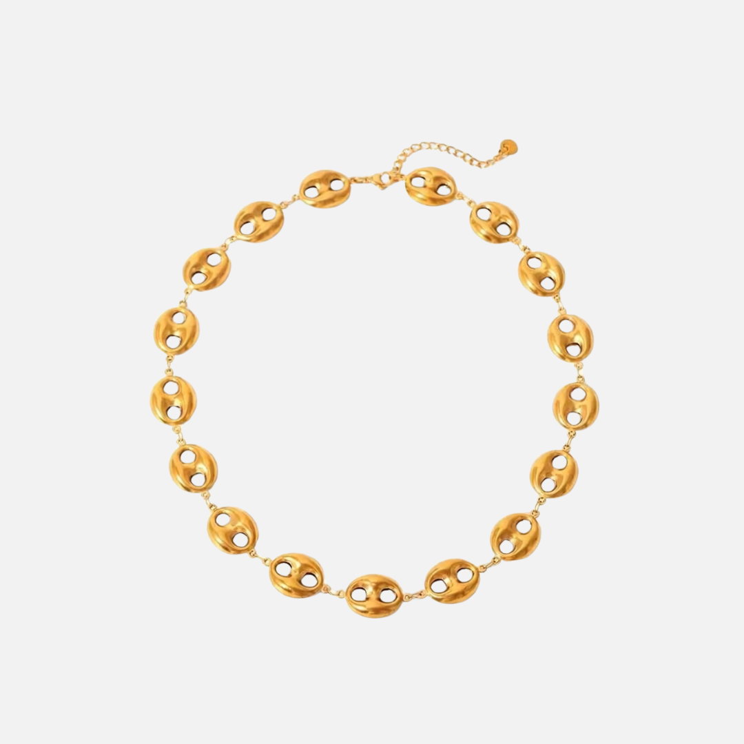 Parure collier et bracelet grains de café en acier inoxydable